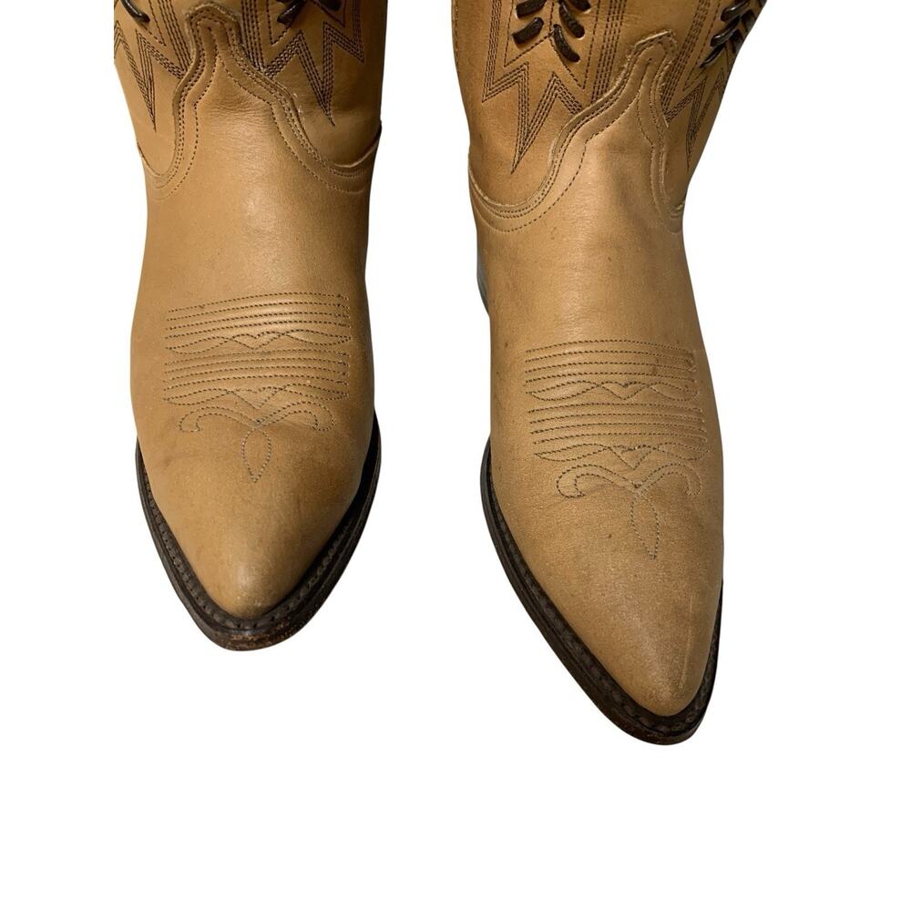 Dan Post Tan Brown Leather Pointed To Coastal Cowgirl Boots Whipstitch Aztec 6.5 - Picture 3 of 11